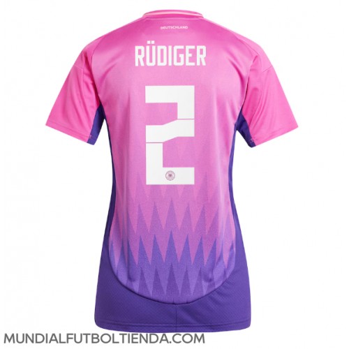 Camiseta Alemania Antonio Rudiger #2 Segunda Equipación Replica Eurocopa 2024 para mujer mangas cortas